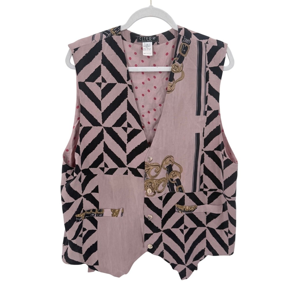Citron Santa Monica Vintage Mixed Print Vest Dusty Rose Black Equestrian Large